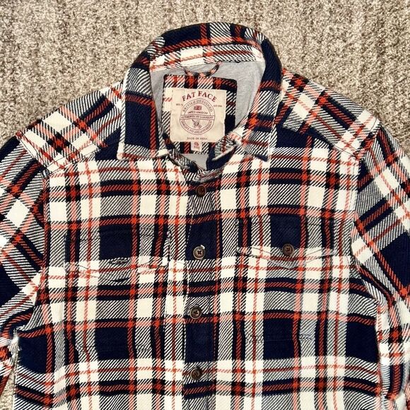 FatFace Men's Dark Blue Orange Ryton Check Overshirt Button Down Flannel Small - Picture 9 of 9